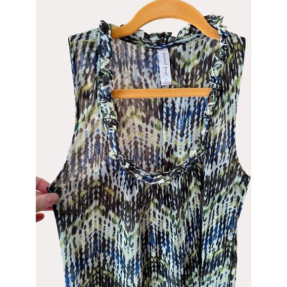 Sweet Pea Anthropologie Stacy Frati Nylon Mesh Top Tank Cami Blouse Blue Green S - Picture 2 of 4